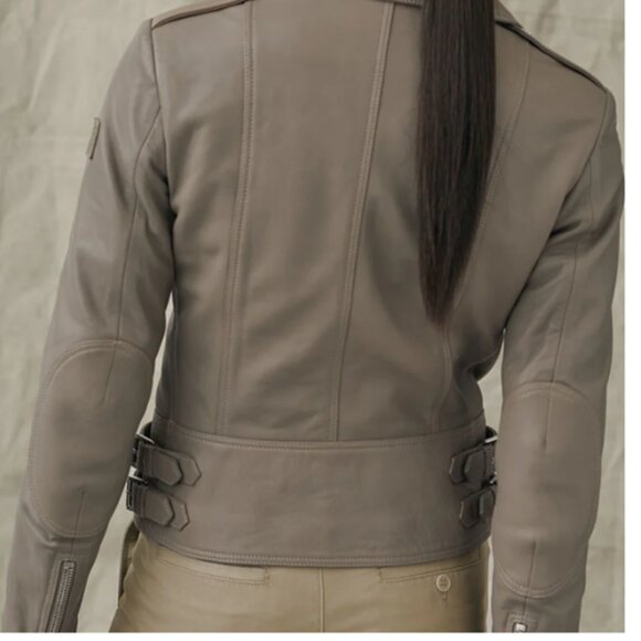 BELSTAFF Taupe MARVINGT LEATHER JACKET Sz 42 US size 4-6 - Picture 6 of 16